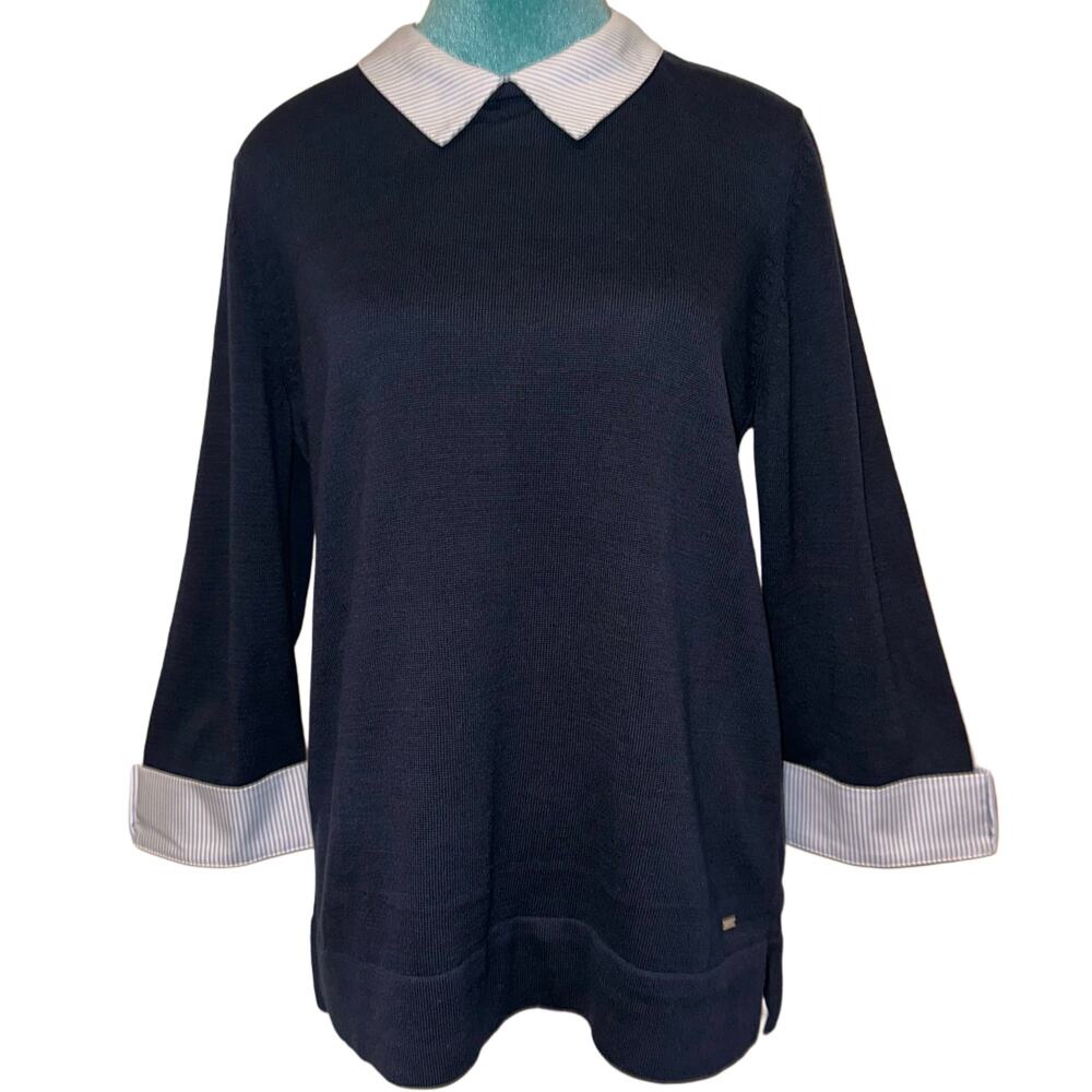Tommy Hilfiger navy blue knit top with faux undershirt